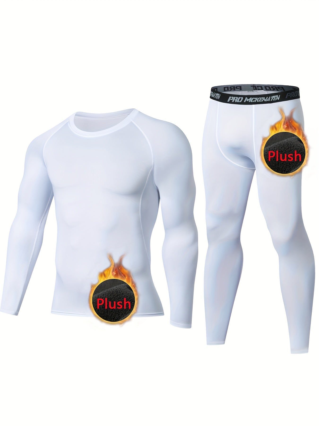 Men's Thermal Underwear Set, Skiing Winter Warm Base Layers, Tight Long Sleeve Round Neck Top & Bottom Pants Set