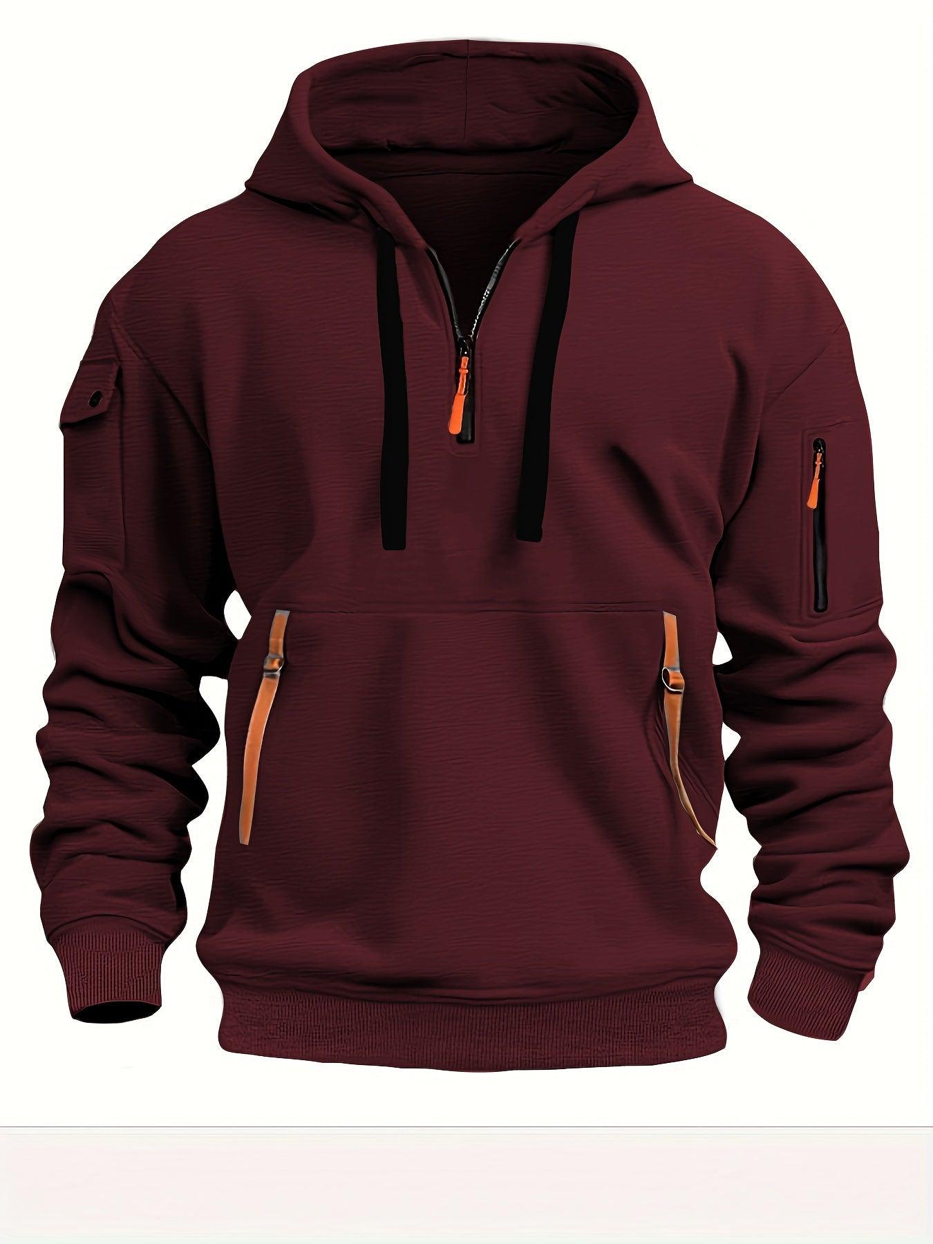 Men's Fleece-Lined Hoodie with Zip Pockets - Casual Pullover Sweatshirt for Fall/Winter, Machine Washable - Your Gift Ideas