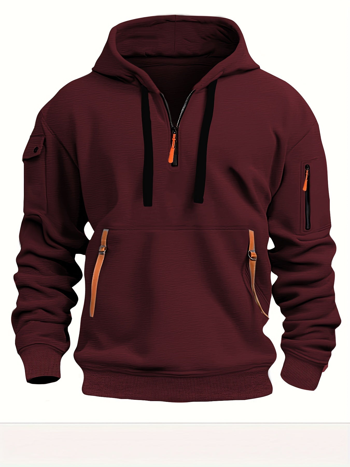 Men's Fleece-Lined Hoodie with Zip Pockets - Casual Pullover Sweatshirt for Fall/Winter, Machine Washable