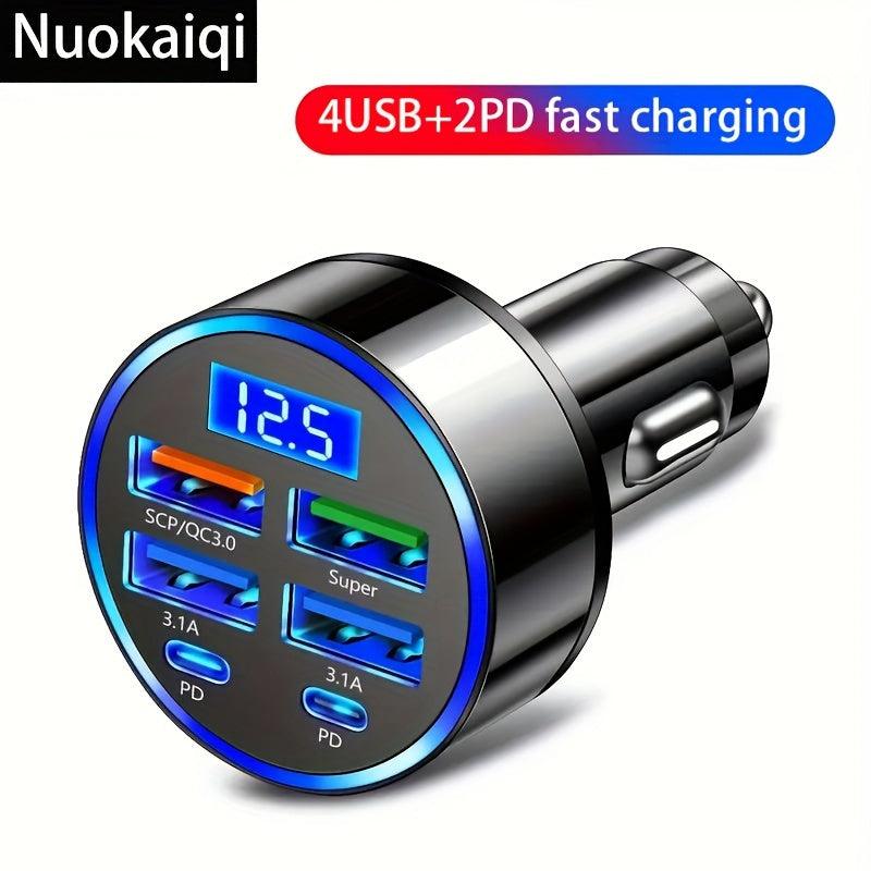 Nuokaiqi Multifunctional Super Fast Charger Car Charger One Pull Six Charging Digital Display Pressure Test Mobile Phone Charging Conversion Plug 12-24V Universal for Cars and Trucks - Your Gift Ideas