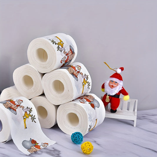 Festive Christmas Toilet Paper Roll: 10x10cm Santa Printed Tissue, Merry Christmas Home Decoration, Suitable for Christmas and New Year Parties