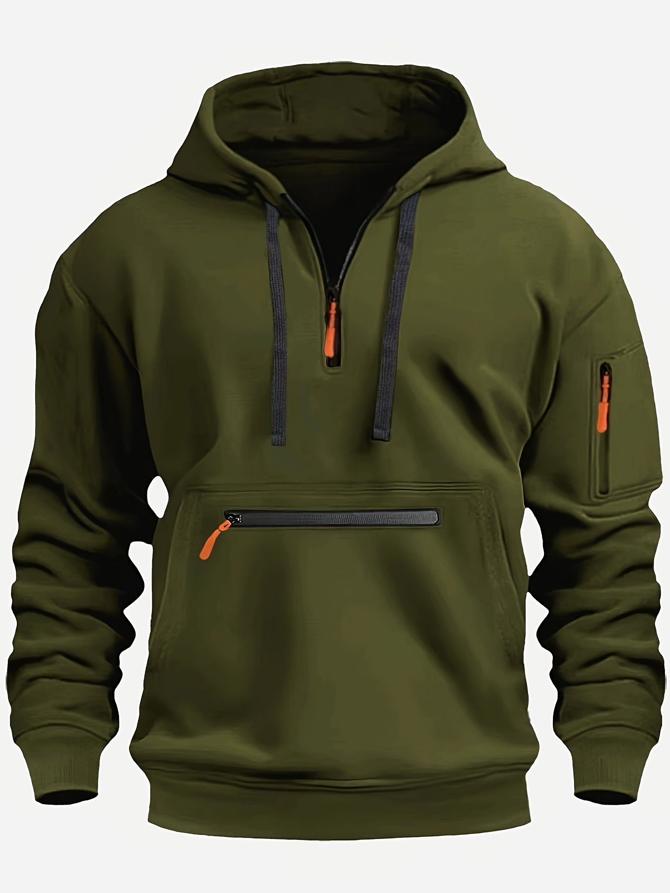 Men's Cozy Solid Color Long Sleeve Hooded Sweatshirt - Soft Casual Wear for Fall/Winter - Kangaroo Pocket, Half-Zip Design, Daily Wear Essential