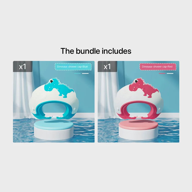 Baby Soft Rubber Waterproof Shampoo Cap Children Shampoo Artifact Baby Shampoo Cap Adjustable Ear Protectors Dinosaur Pattern