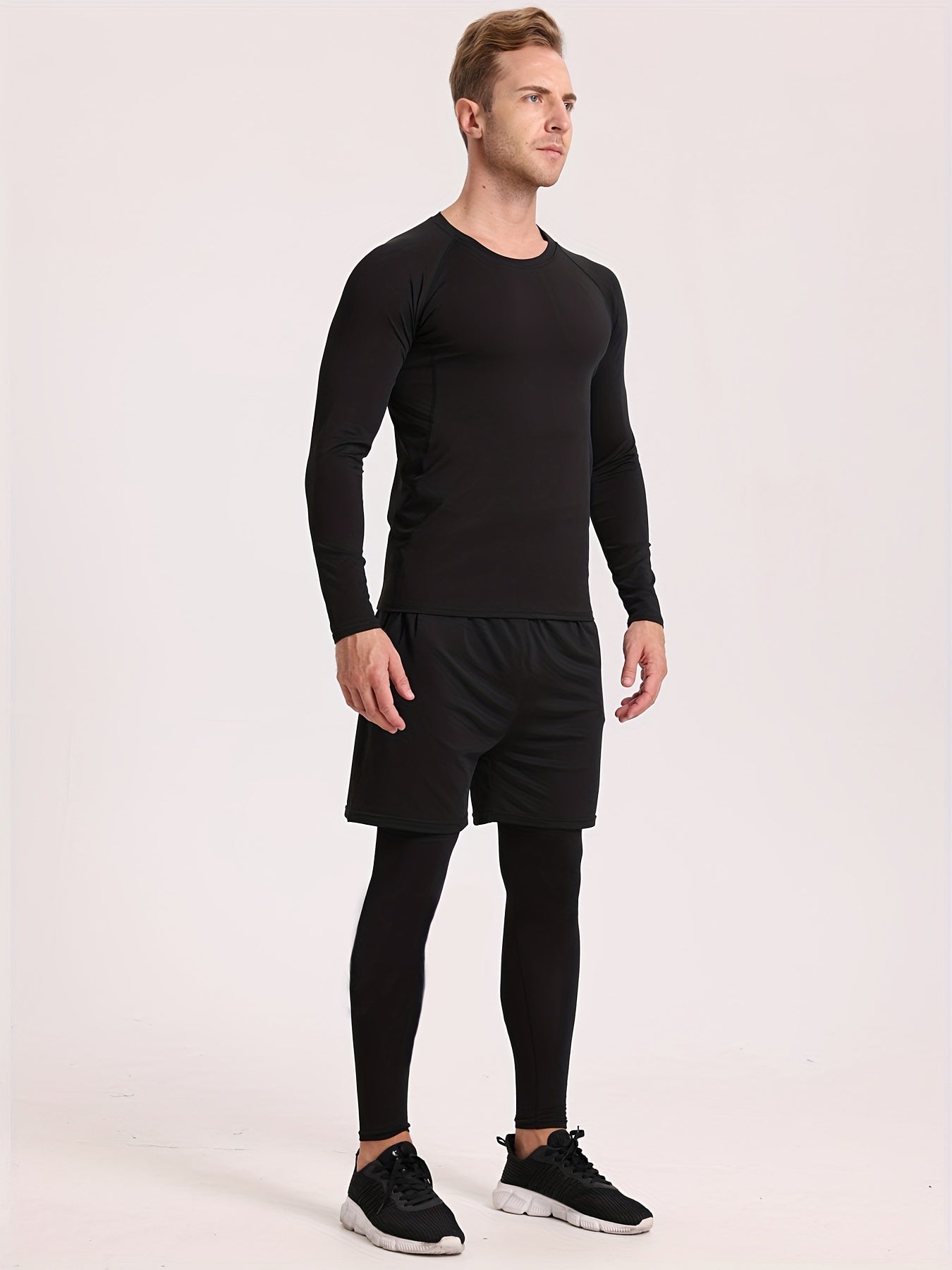 Men's Thermal Underwear Set, Skiing Winter Warm Base Layers, Tight Long Sleeve Round Neck Top & Bottom Pants Set