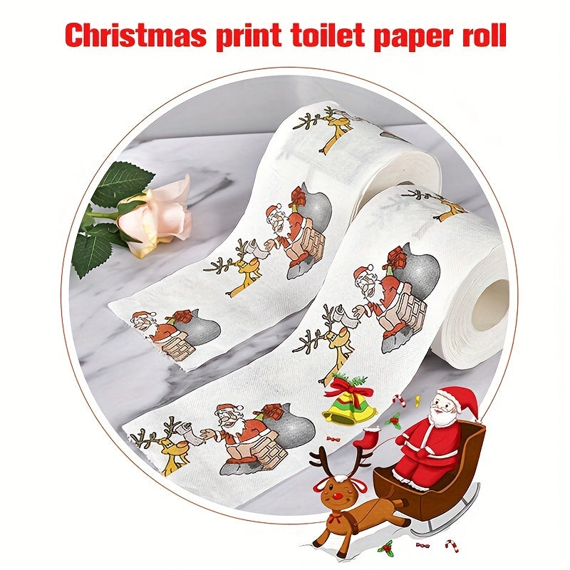 Festive Christmas Toilet Paper Roll: 10x10cm Santa Printed Tissue, Merry Christmas Home Decoration, Suitable for Christmas and New Year Parties