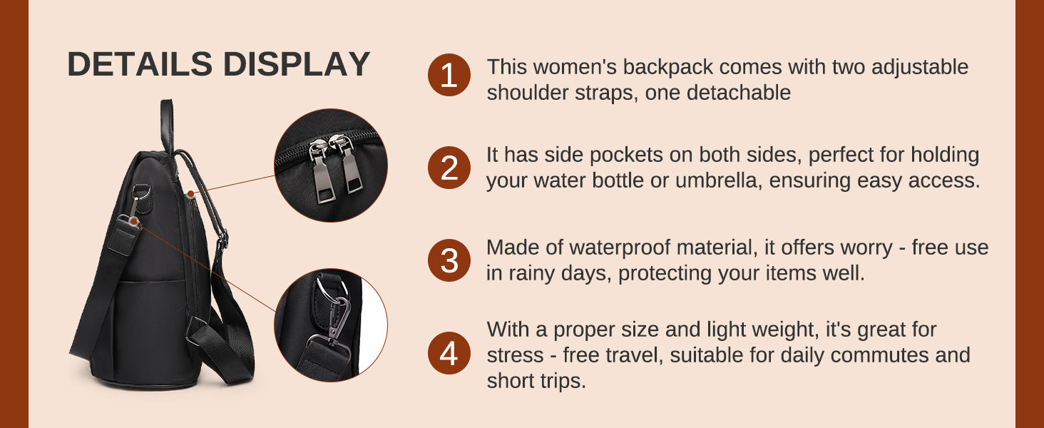 Miss Lulu Small Backpack Womens Anti Theft Nylon Rucksack Bag for Women Ladies Grils Travel