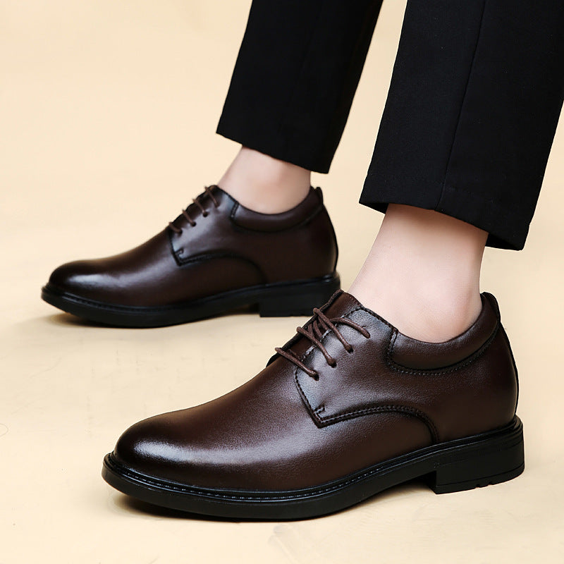 Men's and women's business leather shoes gentleman dress casual shoes spring low top leather English thick soled single shoes