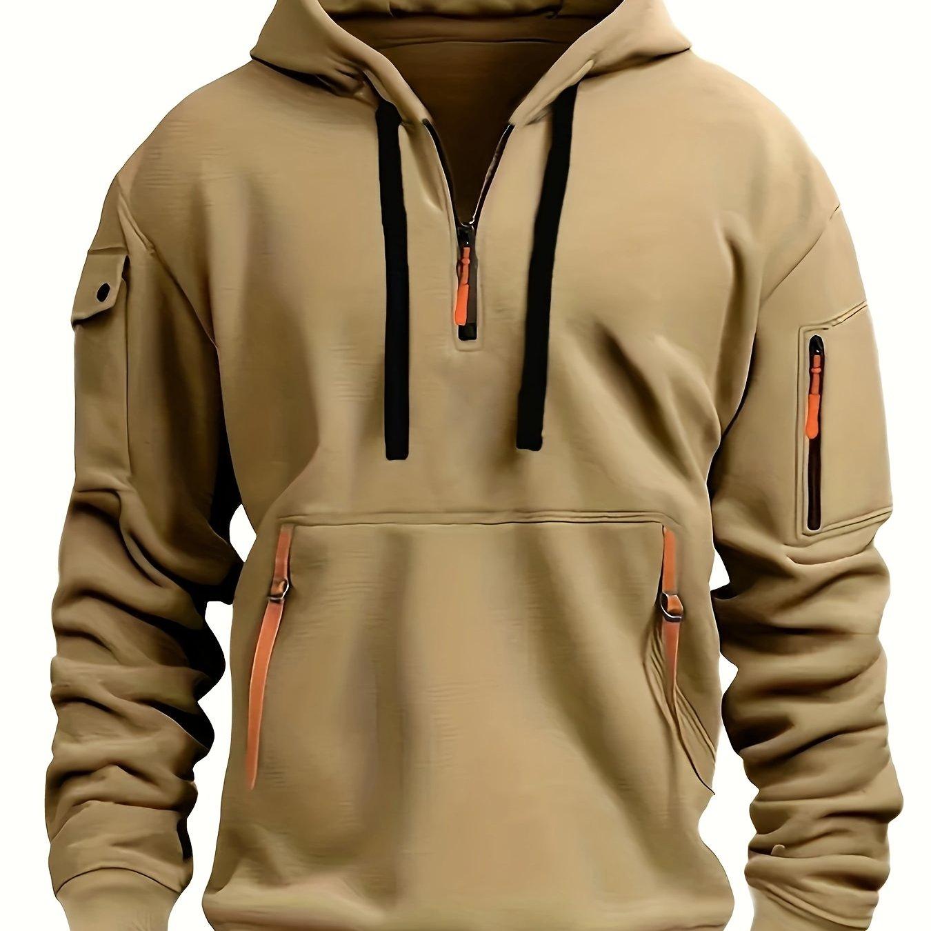 Men's Fleece-Lined Hoodie with Zip Pockets - Casual Pullover Sweatshirt for Fall/Winter, Machine Washable - Your Gift Ideas