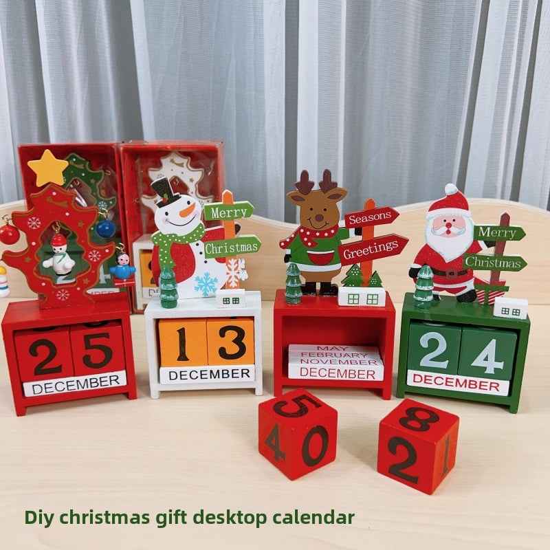 Wooden Christmas Calendar Ornament Desktop Decoration