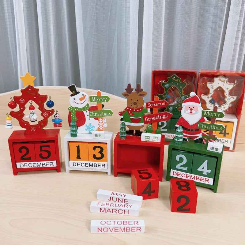 Wooden Christmas Calendar Ornament Desktop Decoration