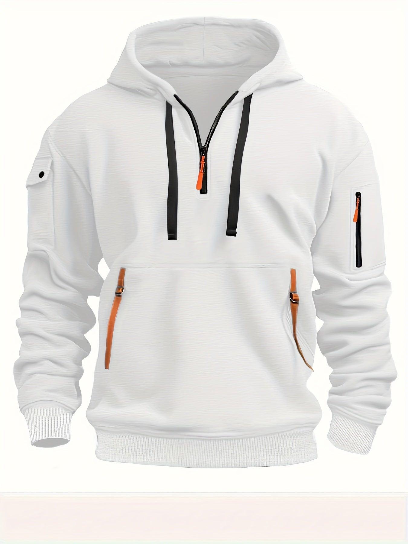 Men's Fleece-Lined Hoodie with Zip Pockets - Casual Pullover Sweatshirt for Fall/Winter, Machine Washable - Your Gift Ideas