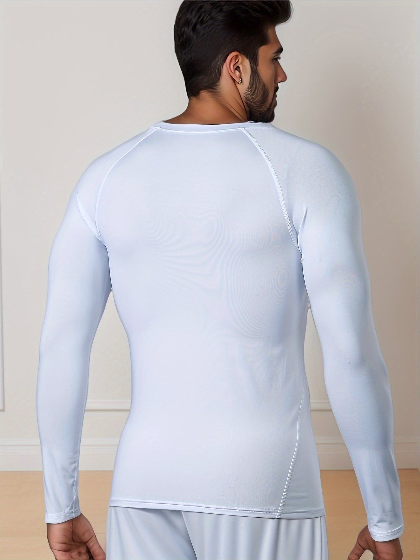 Men's Thermal Underwear Set, Skiing Winter Warm Base Layers, Tight Long Sleeve Round Neck Top & Bottom Pants Set