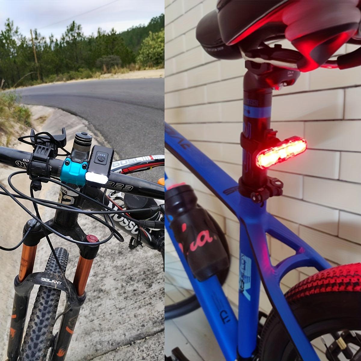 LED Bike Light Set - 6 Flash Modes, USB Rechargeable, Durable Aluminium Housing, Rear Safety Light, Water-Resistant, Long-Lasting Battery Life for Cycling, Biking, Motorcycling and Commuting - Your Gift Ideas