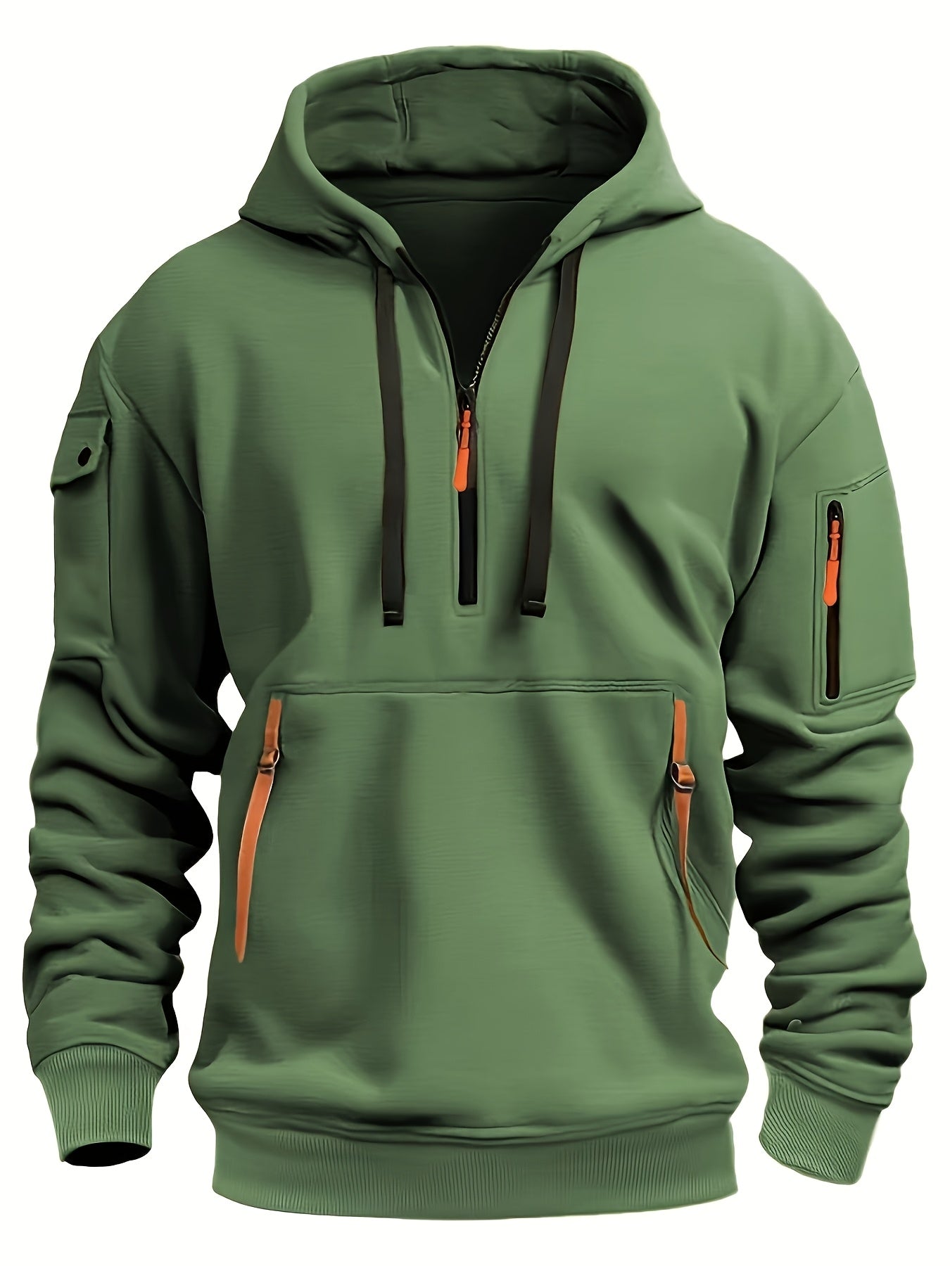 Men's Fleece-Lined Hoodie with Zip Pockets - Casual Pullover Sweatshirt for Fall/Winter, Machine Washable