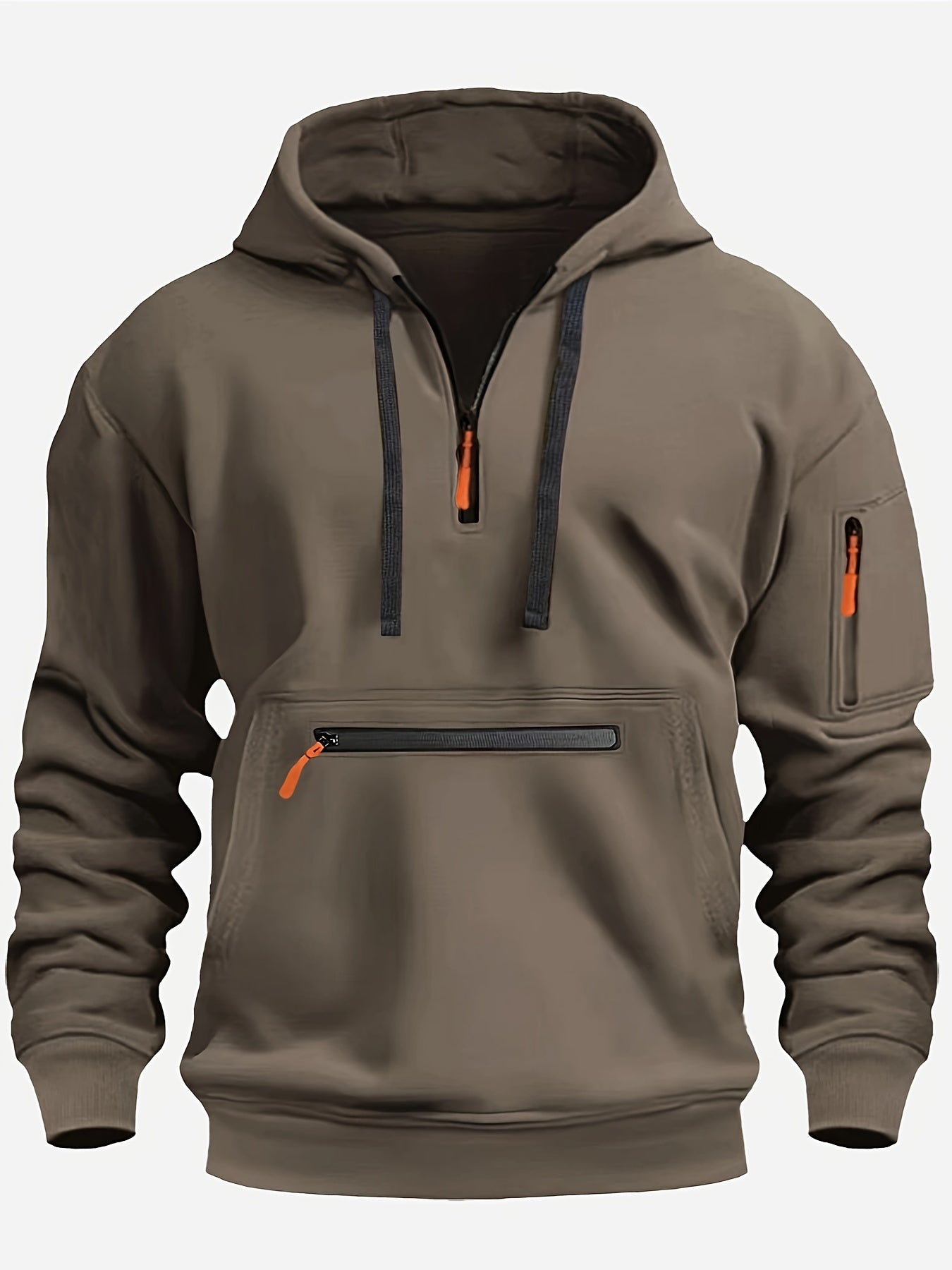 Men's Cozy Solid Color Long Sleeve Hooded Sweatshirt - Soft Casual Wear for Fall/Winter - Kangaroo Pocket, Half-Zip Design, Daily Wear Essential