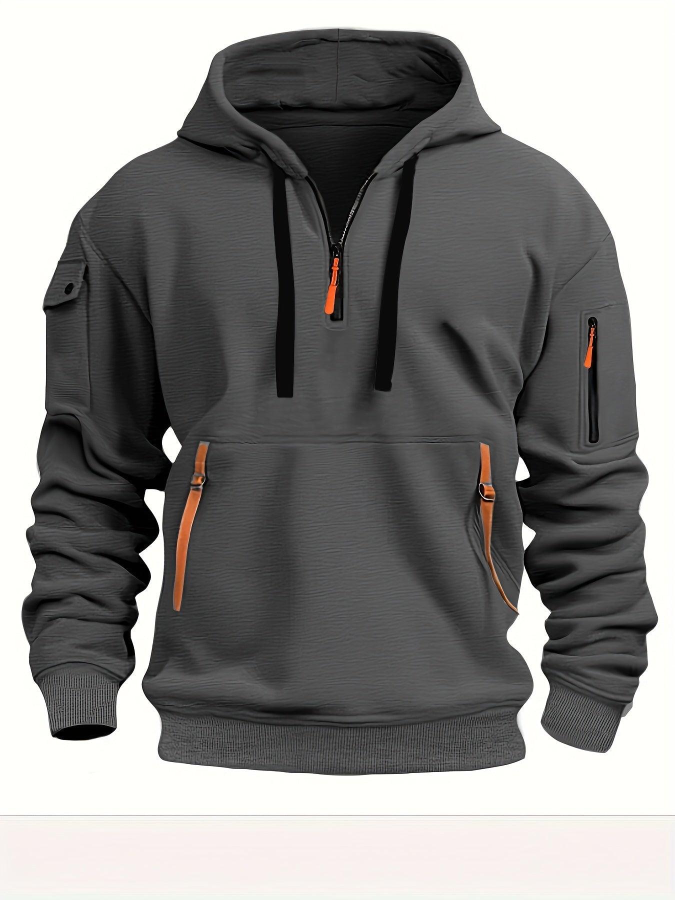 Men's Fleece-Lined Hoodie with Zip Pockets - Casual Pullover Sweatshirt for Fall/Winter, Machine Washable - Your Gift Ideas