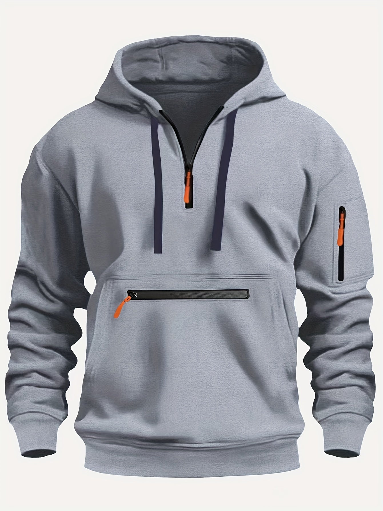 Men's Cozy Solid Color Long Sleeve Hooded Sweatshirt - Soft Casual Wear for Fall/Winter - Kangaroo Pocket, Half-Zip Design, Daily Wear Essential