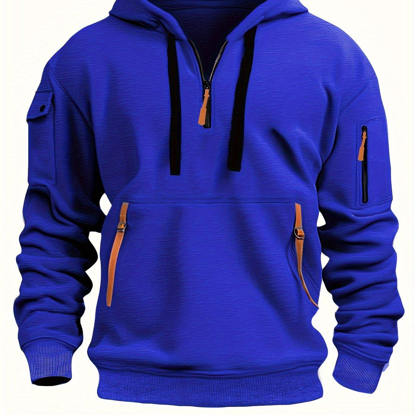 Men's Fleece-Lined Hoodie with Zip Pockets - Casual Pullover Sweatshirt for Fall/Winter, Machine Washable - Your Gift Ideas