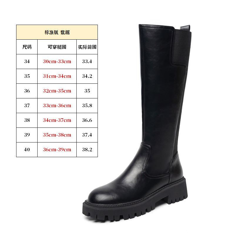 Knight boots V-mouth long boots for women new autumn and winter thick soles fat mm large tube girth plus velvet high tube large size women's boots