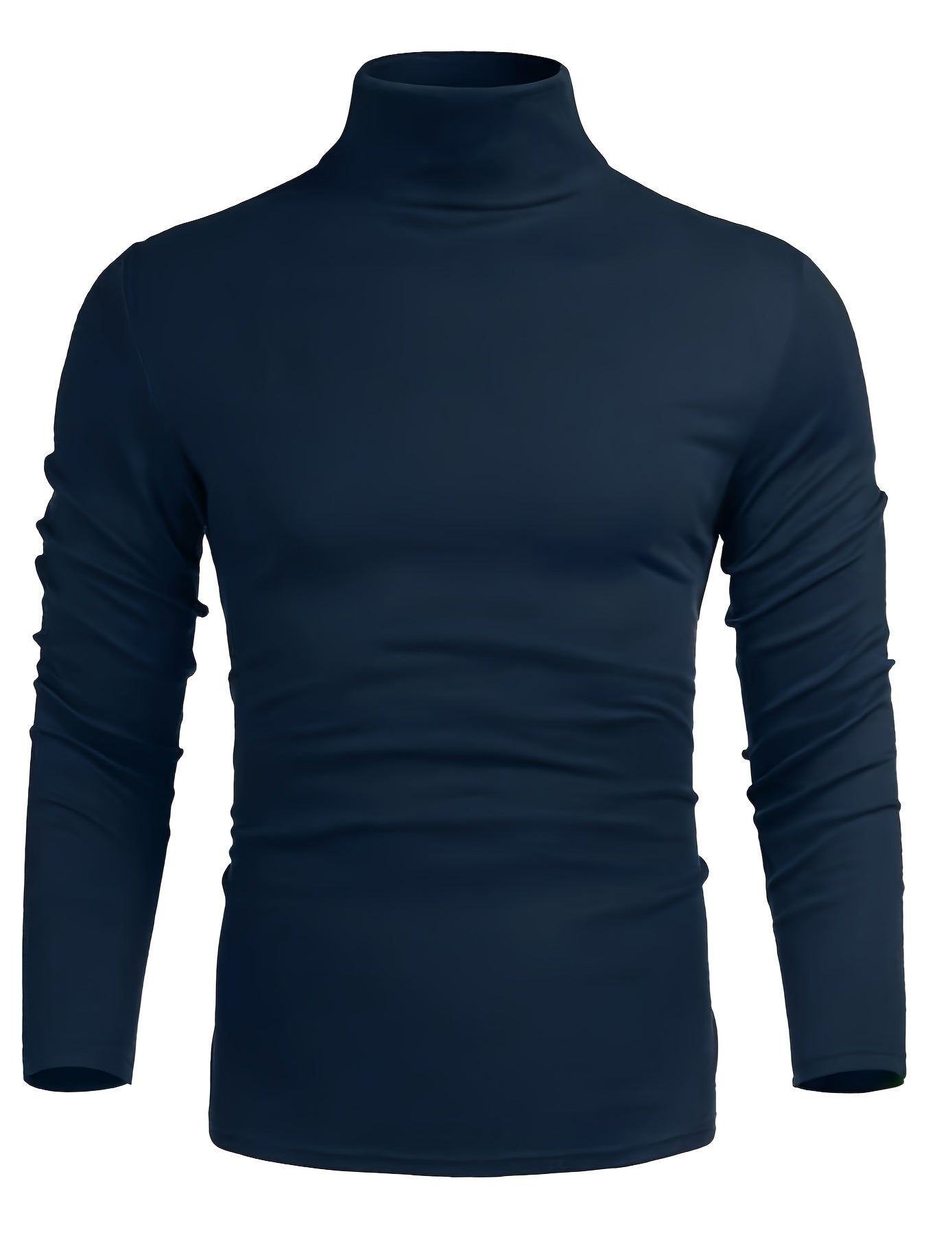 High Collar Warm Fleece Lined Shirt, Men's Casual Warm Solid Mid Stretch Pullover Sweater For Fall Winter