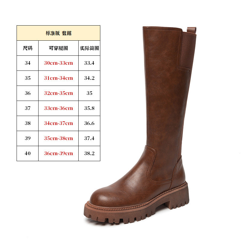 Knight boots V-mouth long boots for women new autumn and winter thick soles fat mm large tube girth plus velvet high tube large size women's boots