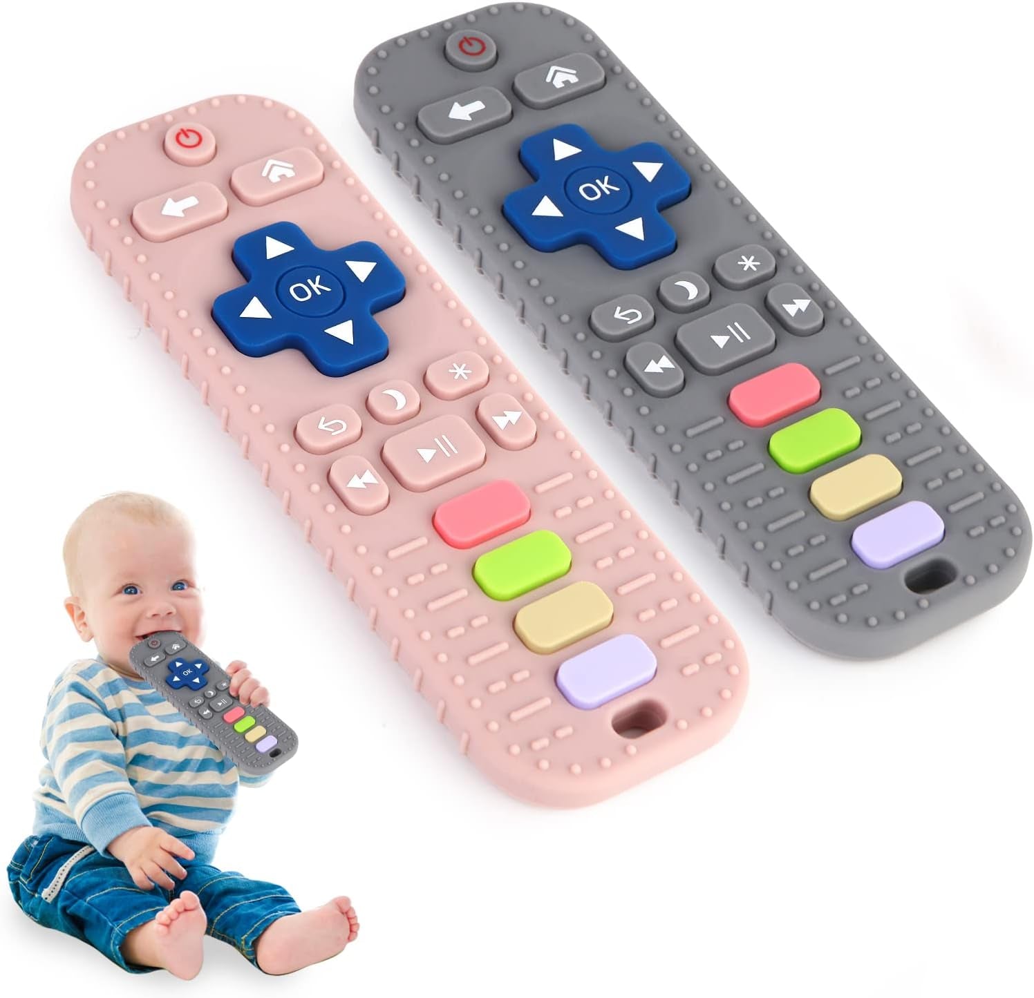 2 Pack Silicone Teething Toys for Babies 0-6 Months, Teethers for Babies 6-12 Months, Remote Teether for Baby, Sensory Toys for Babies, Baby Chew Toys, Toddler Infant Newborn Baby Girl Boy - YourGiftIdeasUK