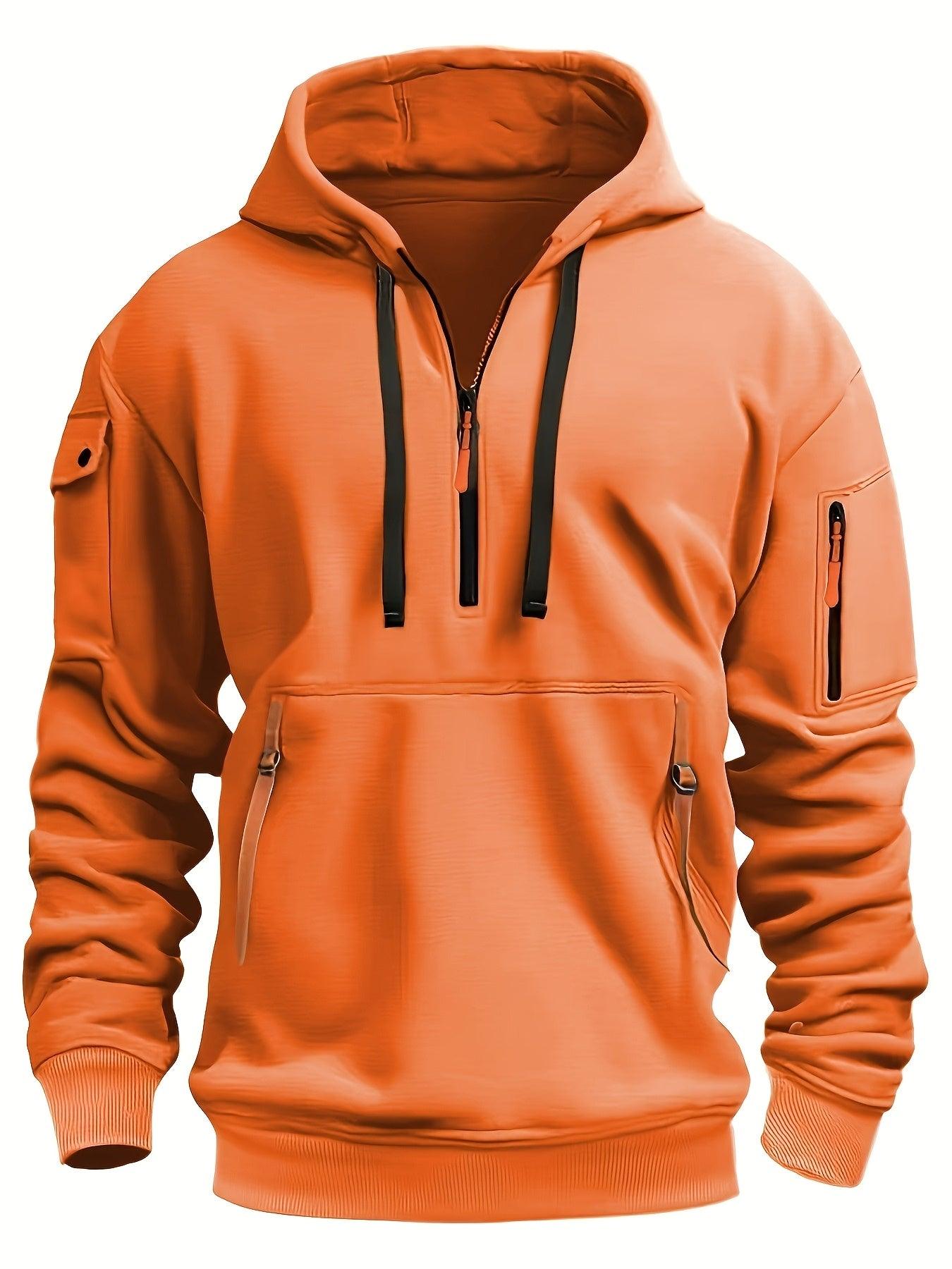 Men's Fleece-Lined Hoodie with Zip Pockets - Casual Pullover Sweatshirt for Fall/Winter, Machine Washable - Your Gift Ideas