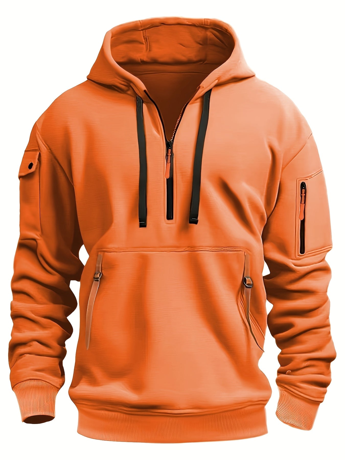 Men's Fleece-Lined Hoodie with Zip Pockets - Casual Pullover Sweatshirt for Fall/Winter, Machine Washable