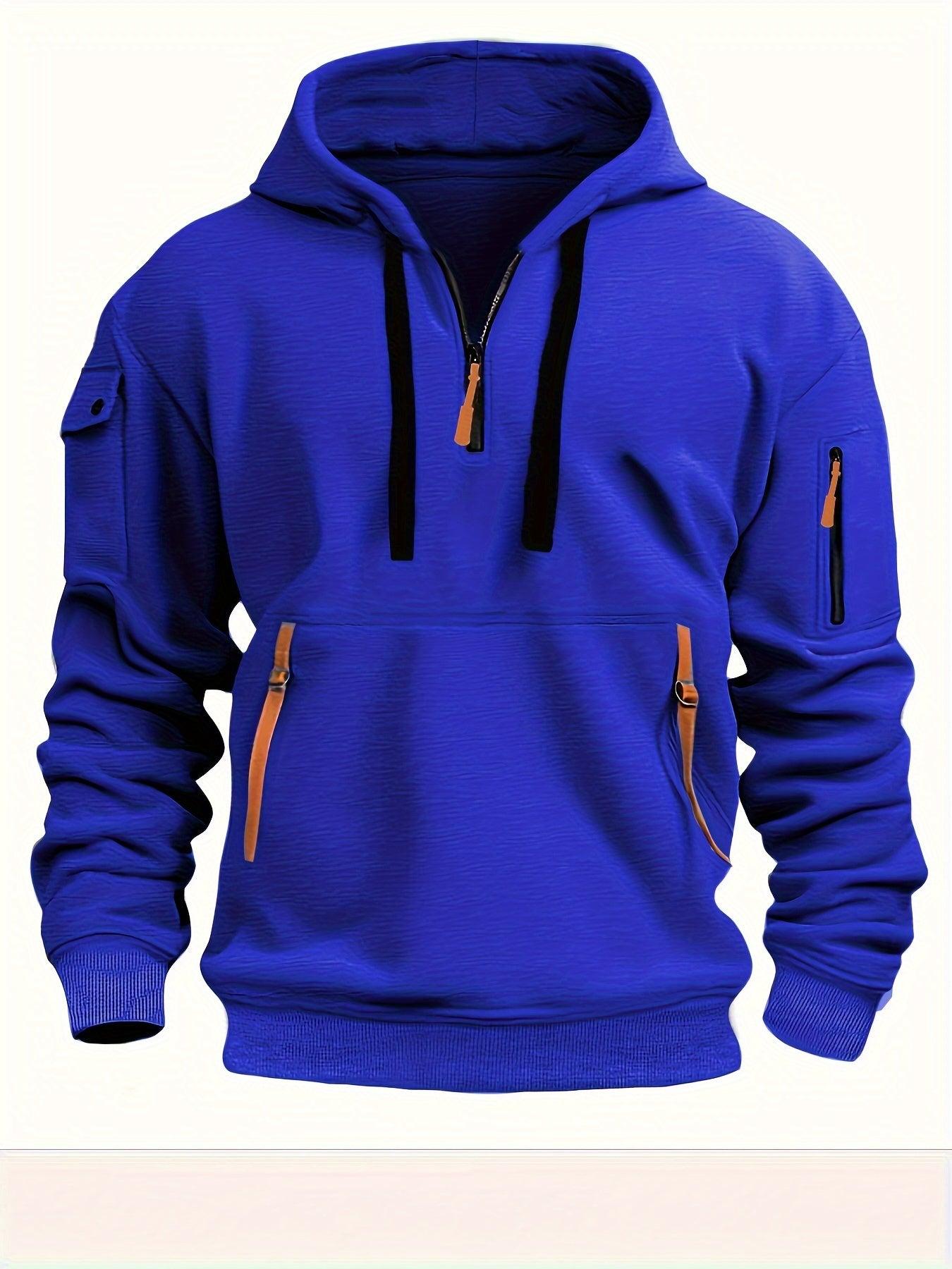 Men's Fleece-Lined Hoodie with Zip Pockets - Casual Pullover Sweatshirt for Fall/Winter, Machine Washable - Your Gift Ideas