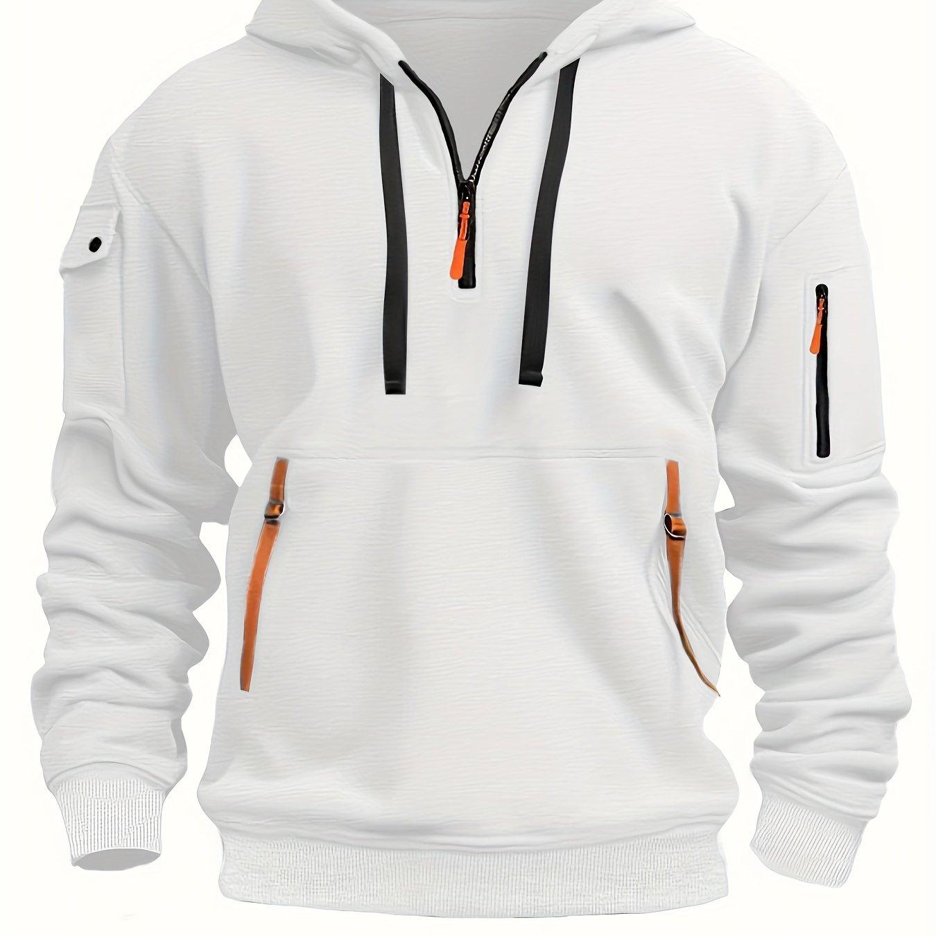 Men's Fleece-Lined Hoodie with Zip Pockets - Casual Pullover Sweatshirt for Fall/Winter, Machine Washable - Your Gift Ideas