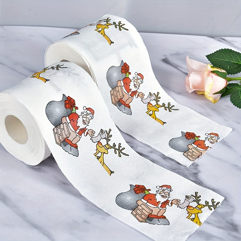 Festive Christmas Toilet Paper Roll: 10x10cm Santa Printed Tissue, Merry Christmas Home Decoration, Suitable for Christmas and New Year Parties