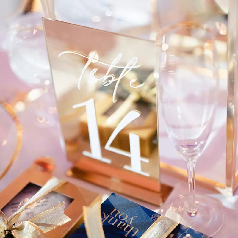 Modern Table Numbers - Wedding Table Numbers - One side Gold Mirror Table Signs - Wedding Table Decor - Reception Signage