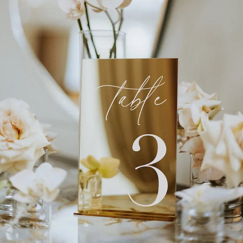 Modern Table Numbers - Wedding Table Numbers - One side Gold Mirror Table Signs - Wedding Table Decor - Reception Signage