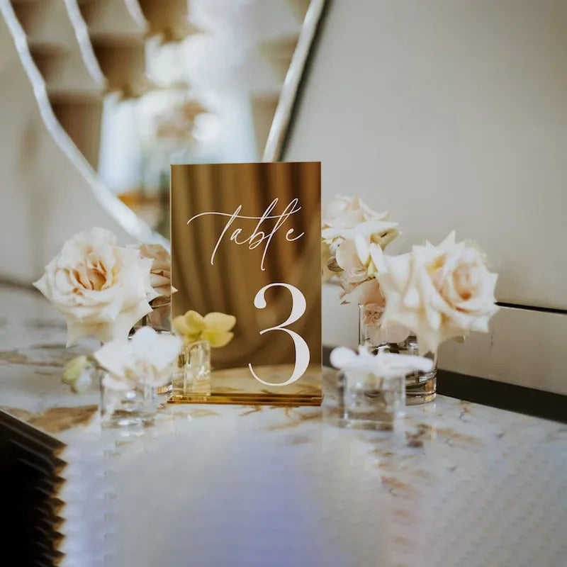 Modern Table Numbers - Wedding Table Numbers - One side Gold Mirror Table Signs - Wedding Table Decor - Reception Signage