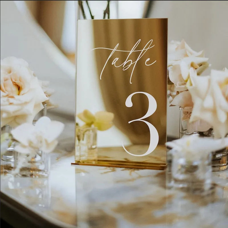 Modern Table Numbers - Wedding Table Numbers - One side Gold Mirror Table Signs - Wedding Table Decor - Reception Signage