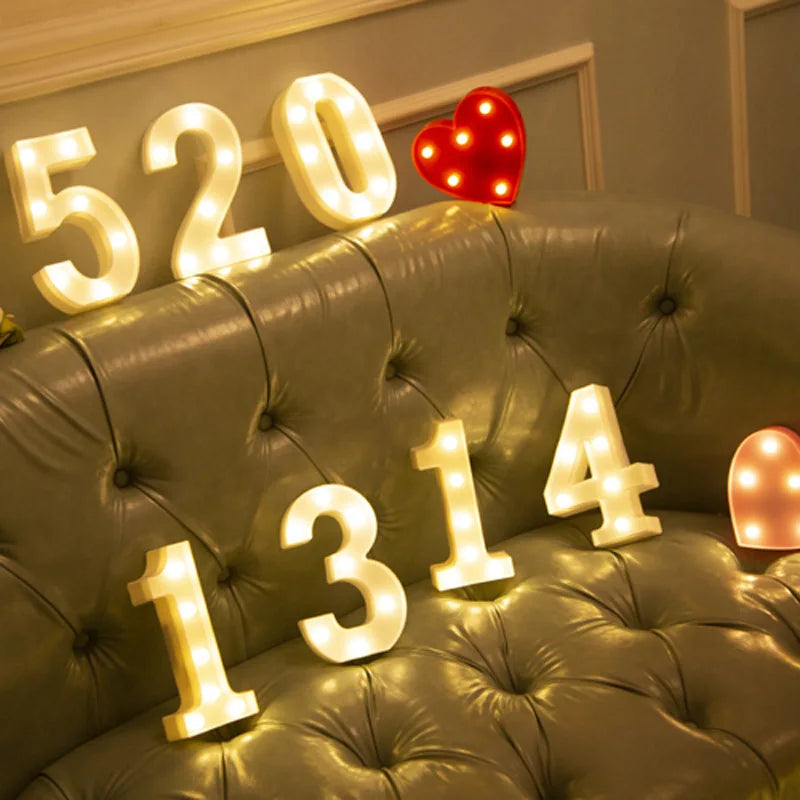Alphabet Letter LED Lights Luminous Number Lamp Battery Warm Night Light for home Wedding Birthday Christmas party Decoration