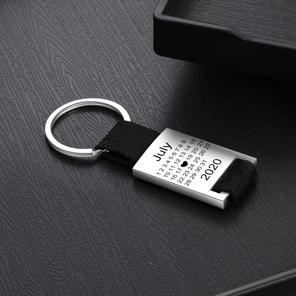 JewelOra Personalized Photo Calendar Keychains for Men Custom Stainless Steel Engrave Date Keyring Gift for Boyfriend/ Father - Your Gift Ideas