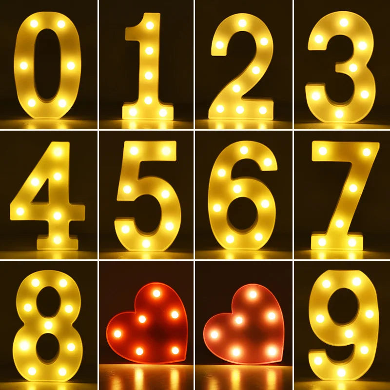 Alphabet Letter LED Lights Luminous Number Lamp Battery Warm Night Light for home Wedding Birthday Christmas party Decoration