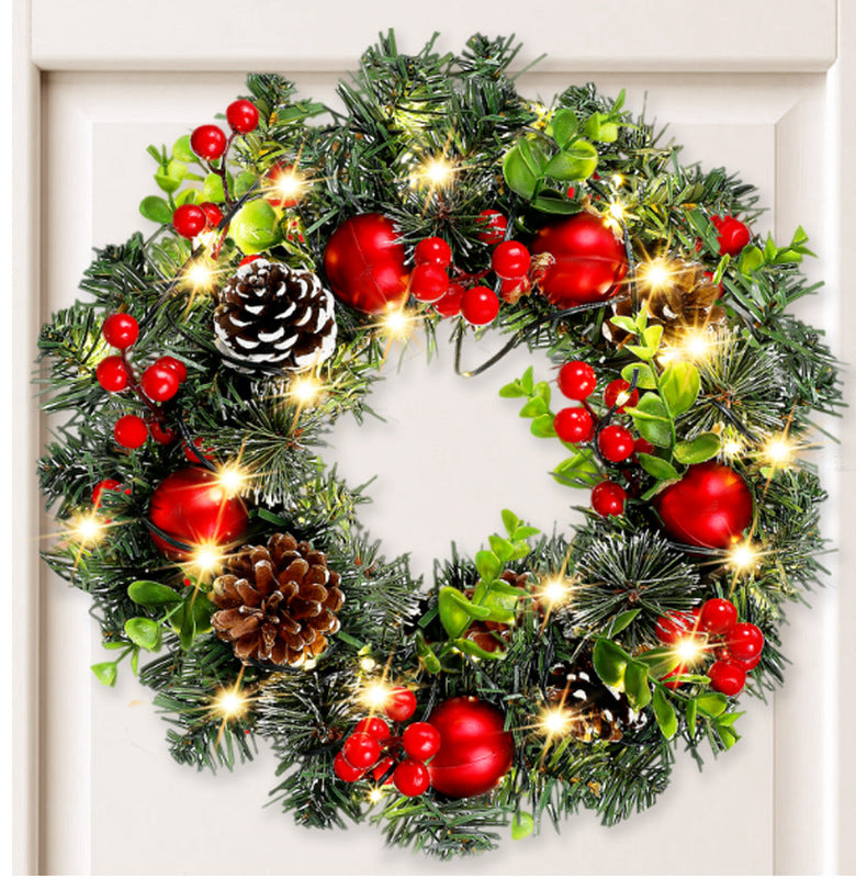 Elegant Red Christmas Wreath LED PVC Red Fruit Christmas Wreath Window Door Wall Ornament Decorations Home Halloween Decor Gifts - YourGiftIdeasUK