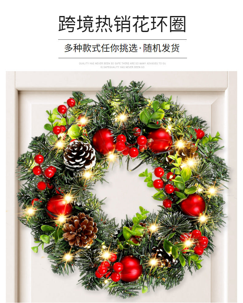 Elegant Red Christmas Wreath LED PVC Red Fruit Christmas Wreath Window Door Wall Ornament Decorations Home Halloween Decor Gifts - YourGiftIdeasUK