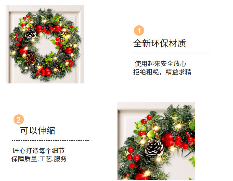 Elegant Red Christmas Wreath LED PVC Red Fruit Christmas Wreath Window Door Wall Ornament Decorations Home Halloween Decor Gifts - YourGiftIdeasUK