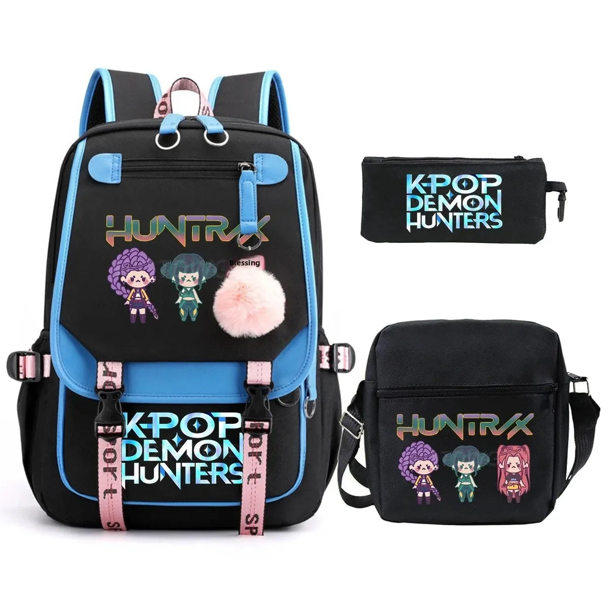 KPop Demon Hunters Student Backpack Single Shoulder Bag Casual Pencil Case Three Piece Set Oxford Cloth Unisex Backpack