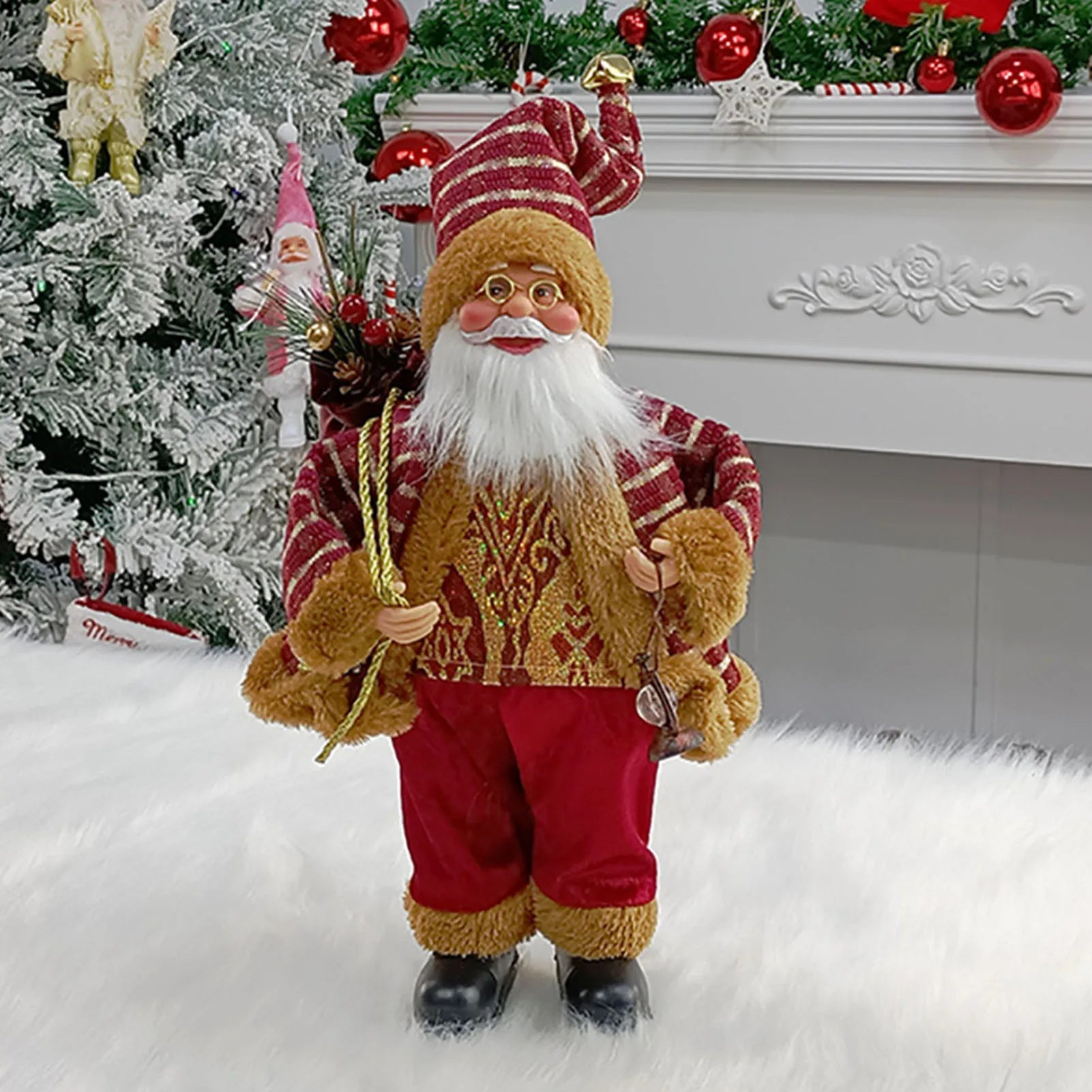 Christmas Sitting Standing Santa Claus Figurines Doll Cute 12inch Xmas Tree Party Ornament Table Office Fireplace Home Decor - YourGiftIdeasUK
