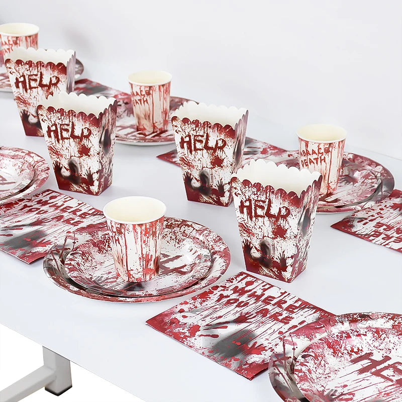 Halloween Party Disposable Tableware Scary Bloody Handprint - YourGiftIdeasUK