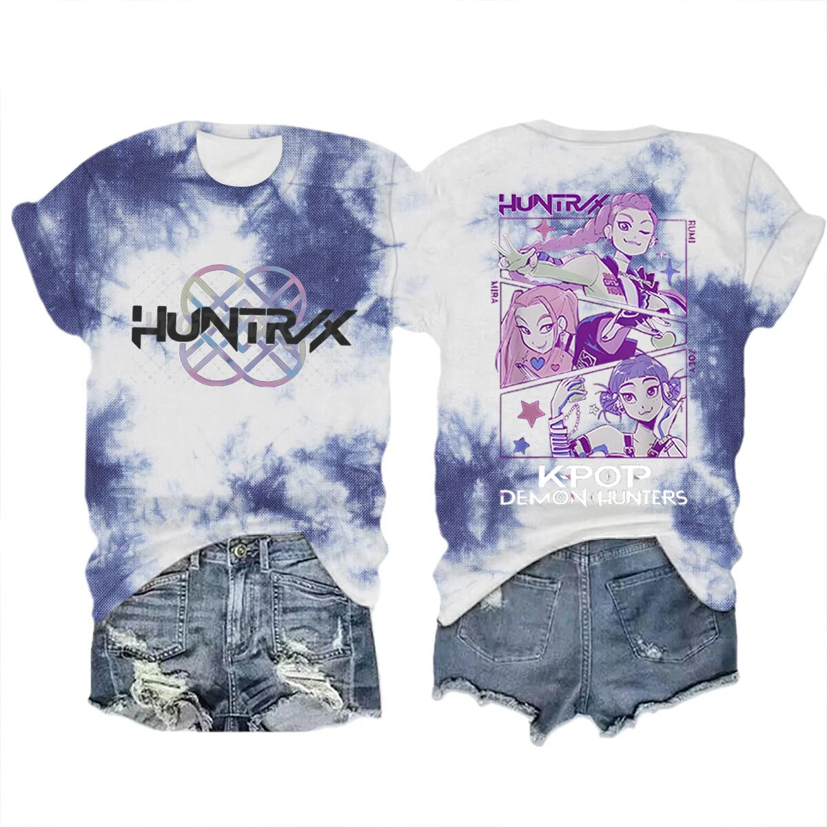Anime K-Pop Demon Hunters T-shirt Tops Tie-dye Men's Women's Clothing Round Neck Short Sleeve T-shirt Street Style T-shirts