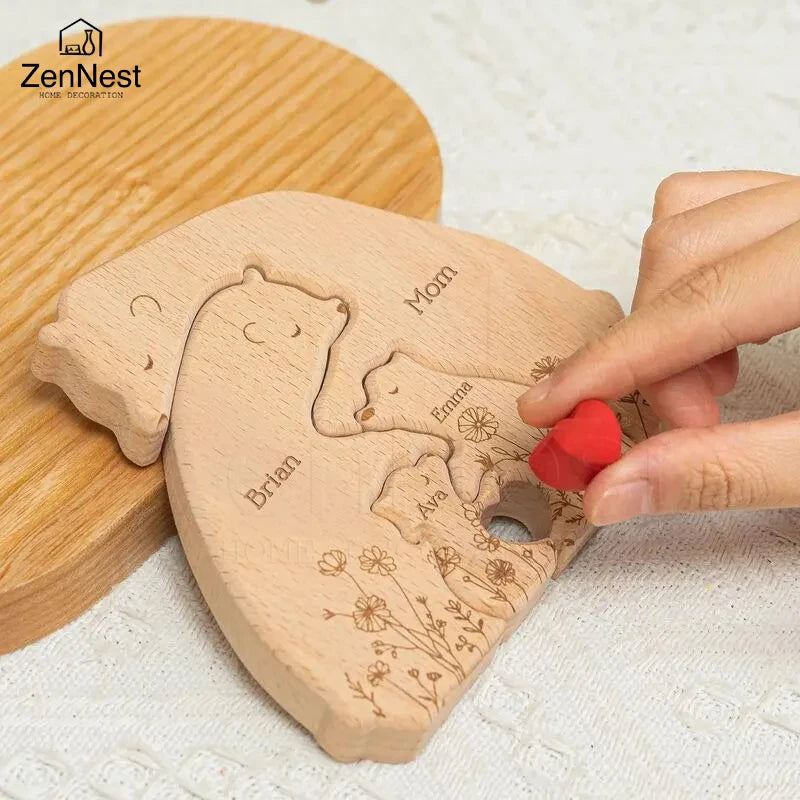 Artistic Wooden Puzzles, Little Bear Family Personalized Name Puzzles, Christmas Gifts, Home Tabletop Decorations