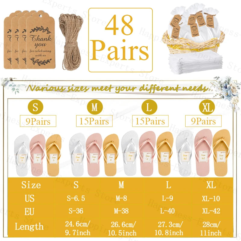 10-72Pairs Flip Flops for Wedding Guests Sandals Slippers with Cards  Bags Woman Men Wedding Favors Hen Beach Pool Party