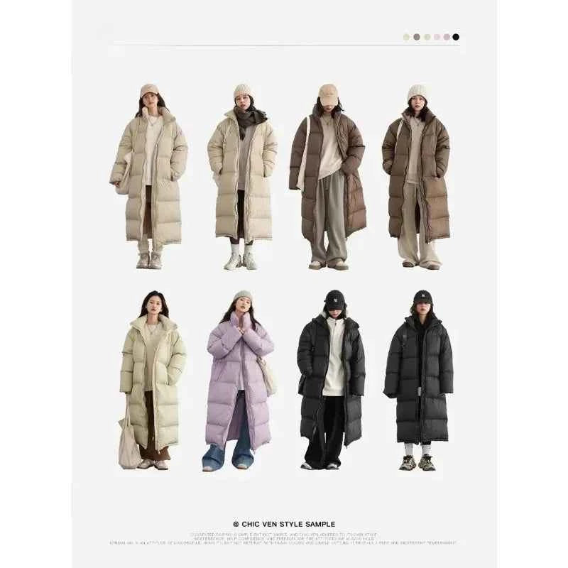 CHIC VEN Women Down Coats New Long Thick Warm Down Jackets Overcoat White Duck Down Loose Casual Jacket Autumn Winter 2023