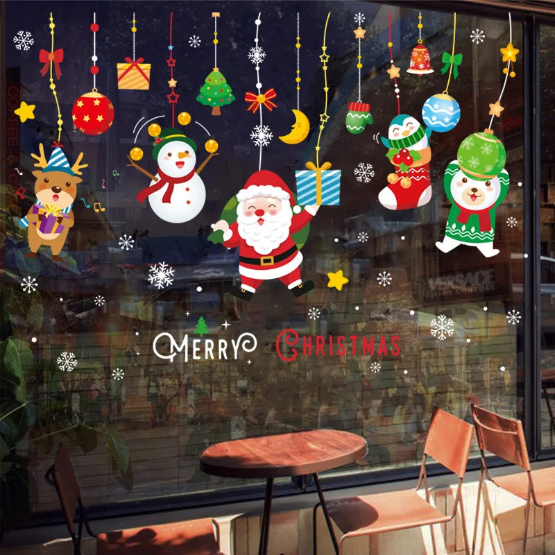 Merry Christmas Stickers Christmas Decoration 2025 Cartoon Snowman Santa Xmas Tree Claus Window Glass Door Wall Stickers Gifts - YourGiftIdeasUK