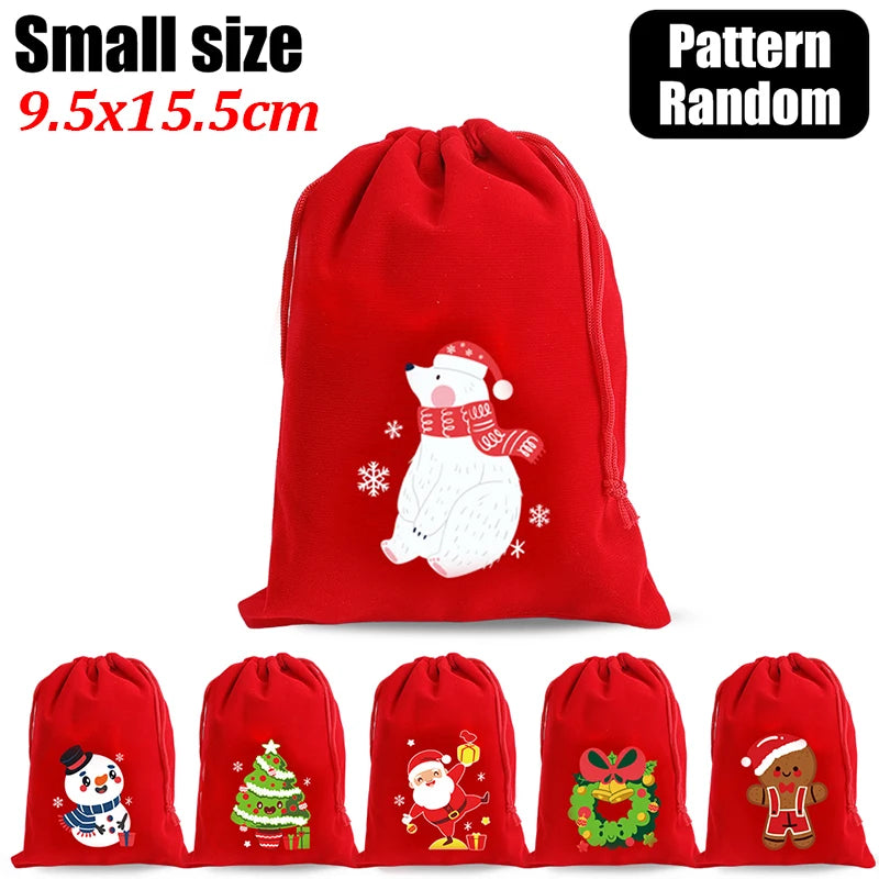 10/1pcs Merry Christmas Velvet Bags Candy Snack Drawstring Pouch Wrapping Bag Xmas Gifts Bracelet Jewelry Packaging Storage Bags - YourGiftIdeasUK